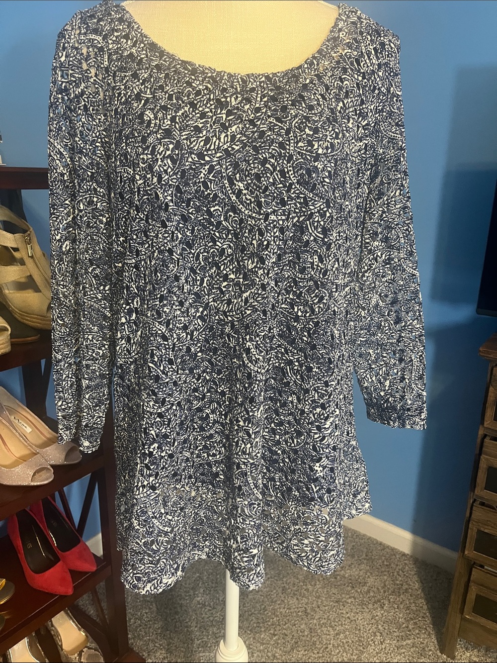 Lace Overlay Scoop Neck Tunic, Size XL